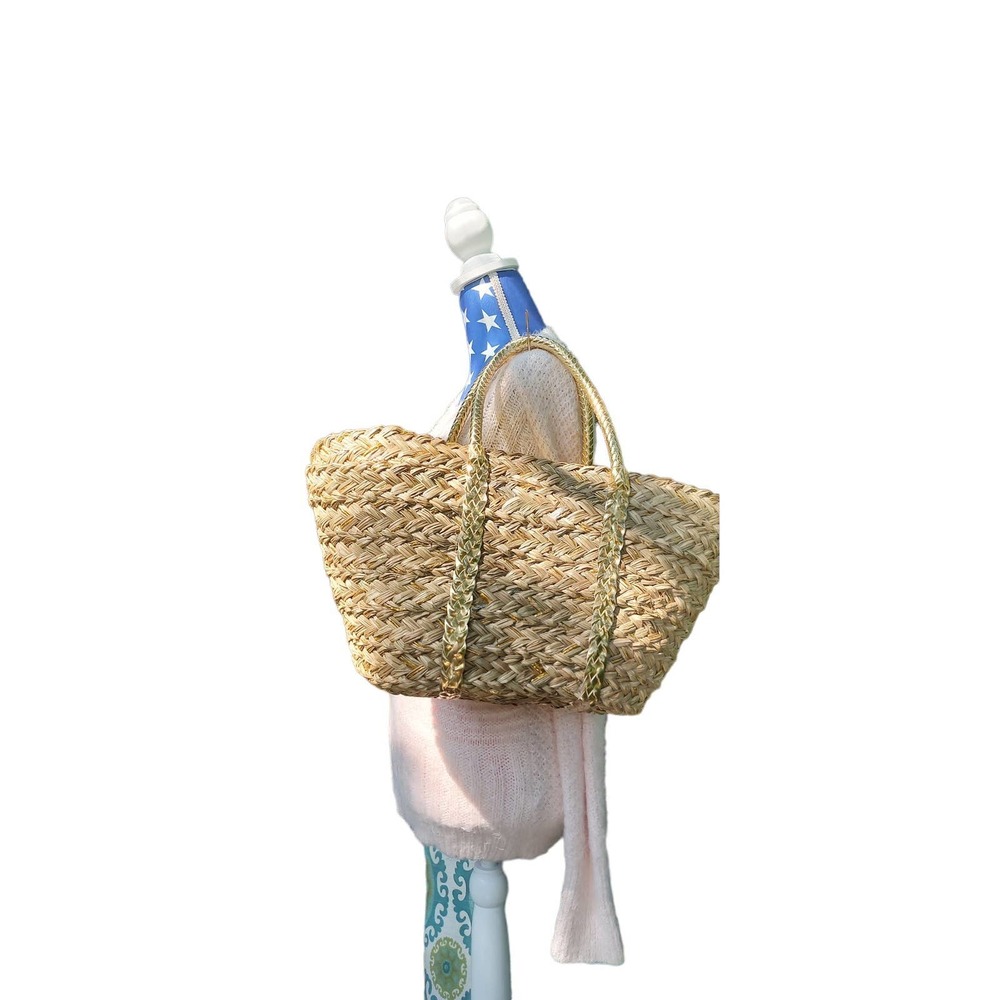 Wicker & Gold Accent Beach Bag / Tote Bag